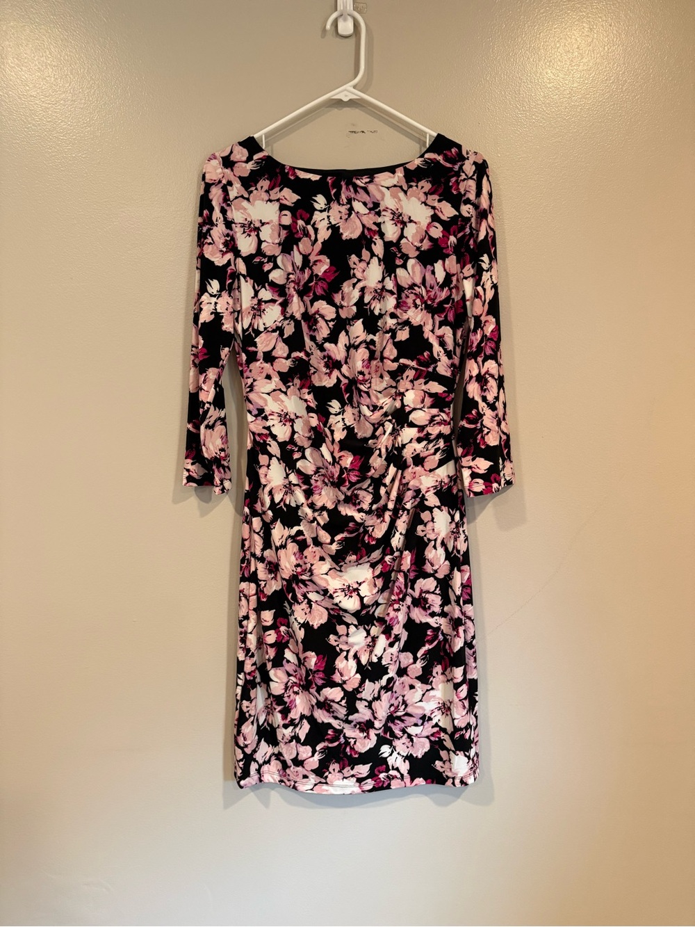 Kasper Black Dress with Pink and White Floral Print